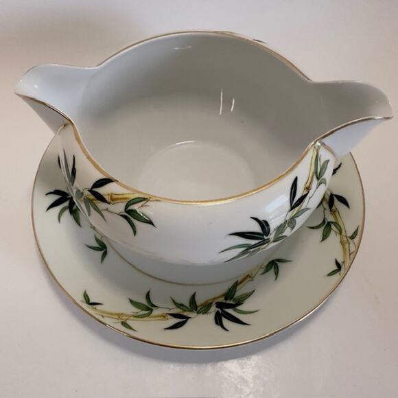 Kent Bali Hai China Gravy Boat/Attached Underplate Bamboo On Rim, Cream Rim VTG - Picture 15 of 16